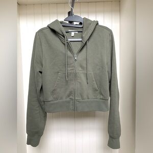 BP Olive Green Cropped Fleece Zip Up Hoodie
